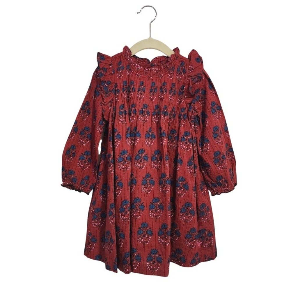 PINK CHICKEN Girls Floral Smocked Dress Red Blue Boho Prairie Size 4Y
